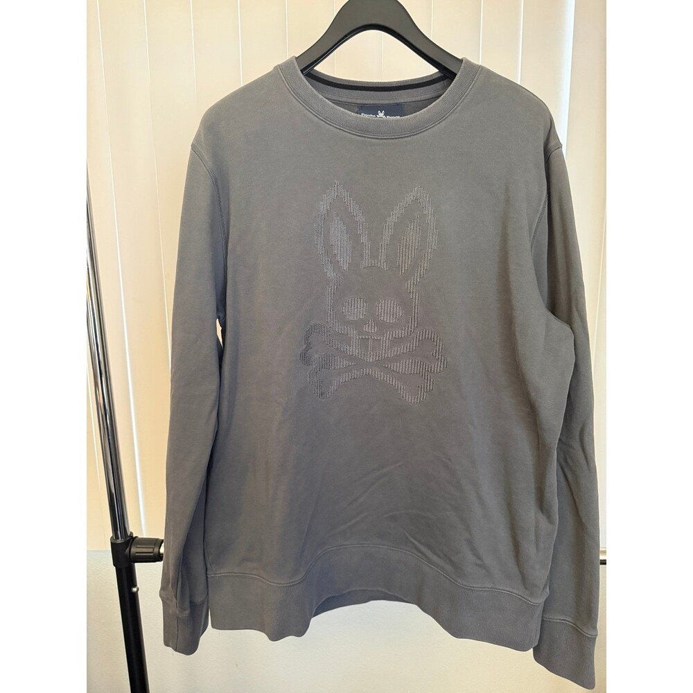 Men’s Psycho Bunny Blue/Gray Skull Bunny logo Crewneck Sweater Size X-large